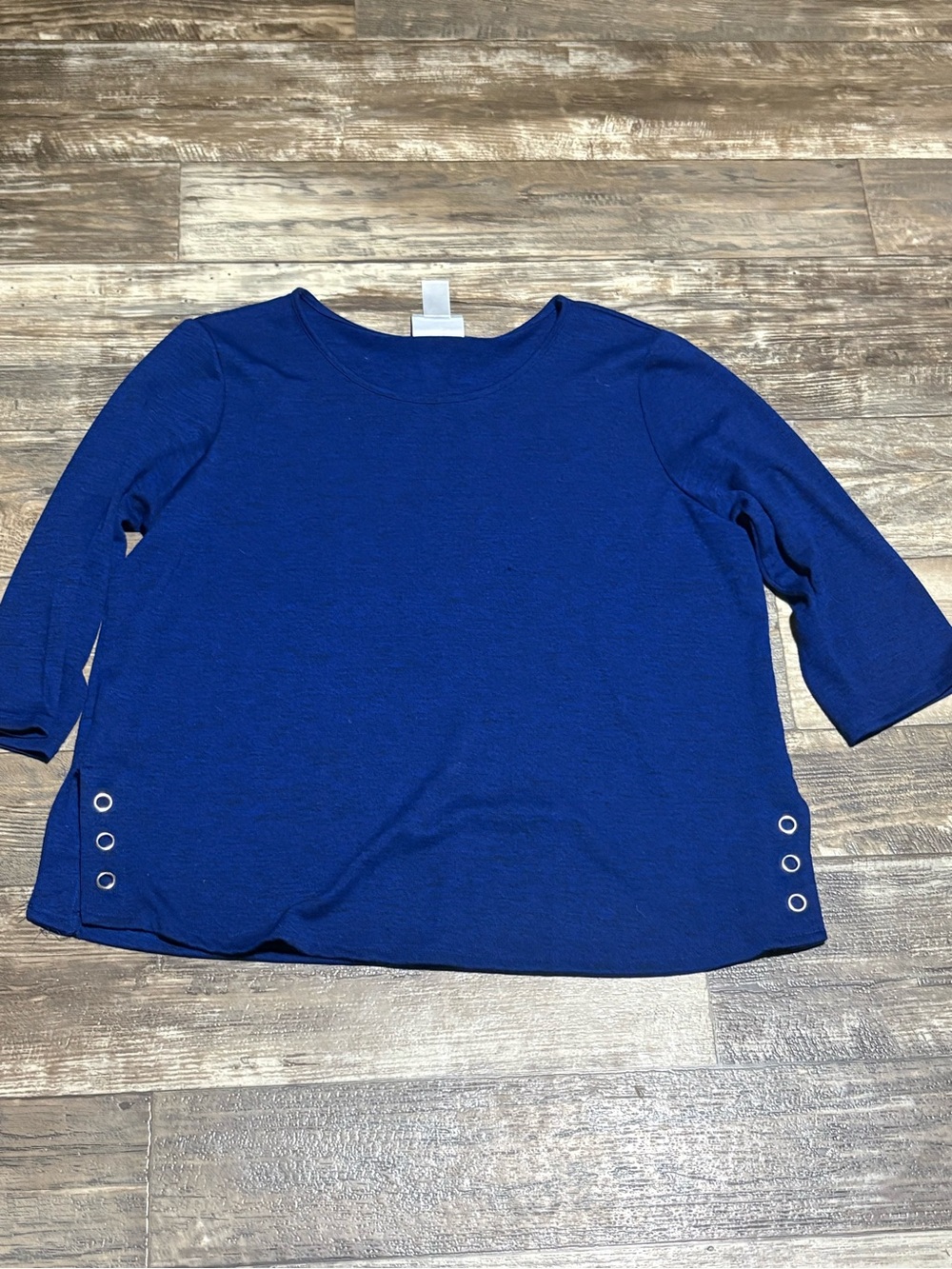 Alfred Dunner Royal Blue Crewneck 3/4 Sleeve Top with Grommet Detail